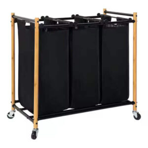 Clothes Separator Bamboo 3 Bag Laundry Hamper Cart