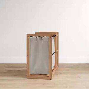 Bathroom Bamboo Storage Basket and Laundry Station With 3 Bag