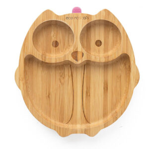 Eco Rascals Natural Bamboo Plates For Baby Toddler Owl Shaped Super Baby Suction Plate