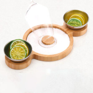 Margarita Salt Rimmer Set with 2 Stainless Steel Plates and Bamboo Base