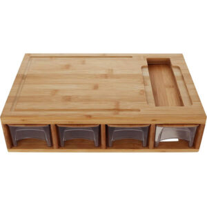 Potted Pans Meal Prep Station Food Chopping Board Set - 4 in 1 Bamboo Cutting Board with Containers Lids and Graters