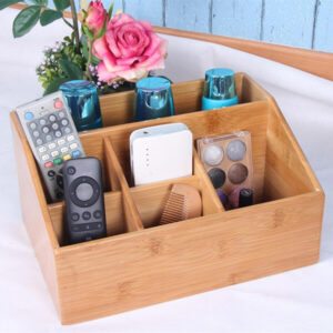 Table Organiser Natural Bamboo 6 Compartments Desktop Storage