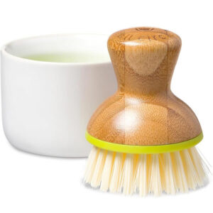 Bamboo Dish Brush & Ceramic Soap Dispenser – Stylish and Functional Scrub Set for Everyday Cleaning
