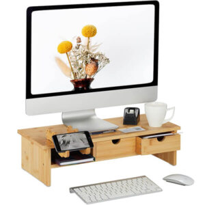 Ergonomic Screen Riser Bamboo Monitor Stand with 4 Shelves for Desk Organization