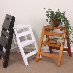 Foldable 2-Step Wooden Ladder Stool – Space-Saving Solid Wood Step Stool for Kitchen & Home Use