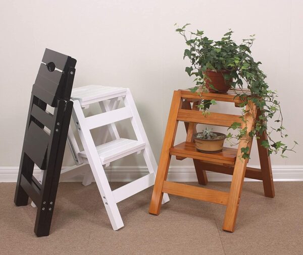 Foldable 2-Step Wooden Ladder Stool – Space-Saving Solid Wood Step Stool for Kitchen & Home Use