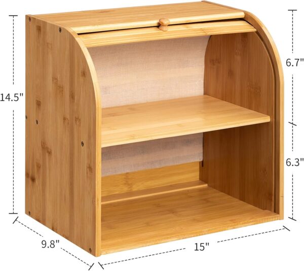 Large-Capacity Rolling Shutter Door Bamboo 2-Layer Bread Box For Storing Bread