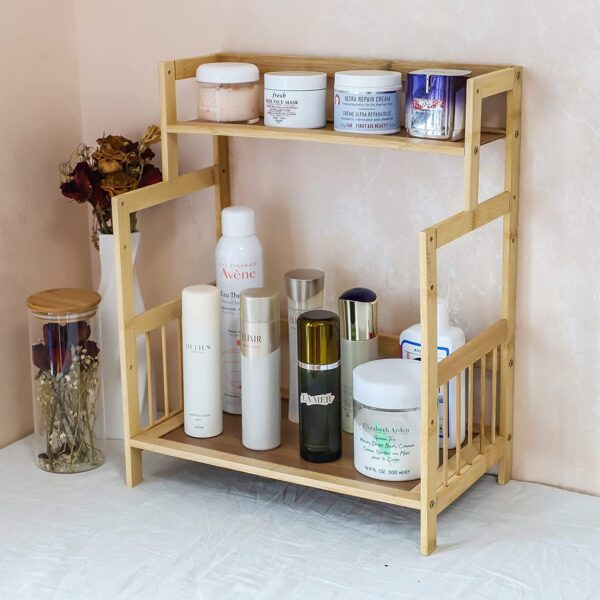 2-Tier Bamboo Countertop Shelf – Multi-Purpose Organizer for Kitchen, Bathroom, or Study - Image 2