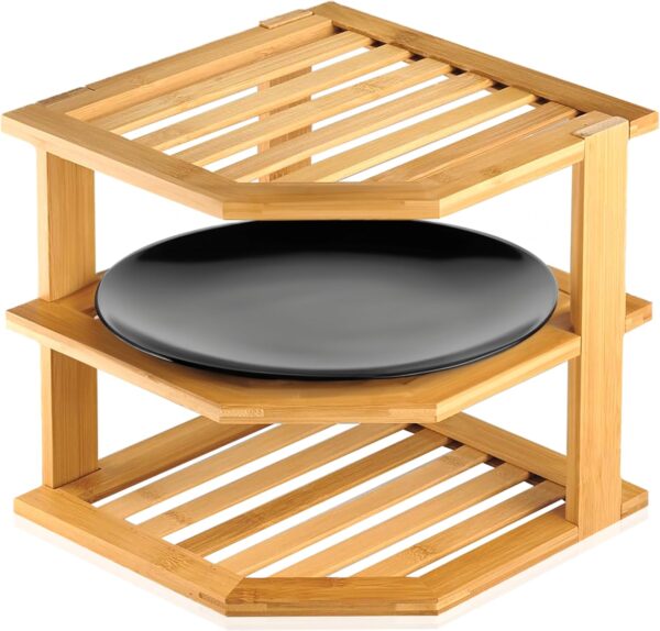 3-Tier Bamboo Corner Shelf – Space-Saving Organizer for Kitchen, Bathroom & Countertops