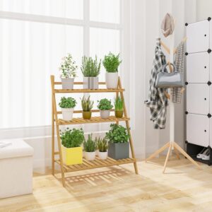 Foldable Bamboo Display Stand – 3-Tier Ladder Shelf for Plants, Books or Decor | Indoor & Outdoor Use