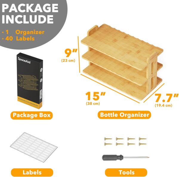 Adjustable Bamboo Bottle Organizer with Labels - Cabinet Storage Rack for Water Cups & Wine - Image 2