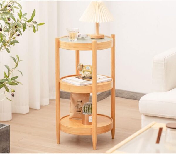 Round Bamboo Coffee Table – Tempered Glass Top Side Table for Sofa or Living Room - Image 6