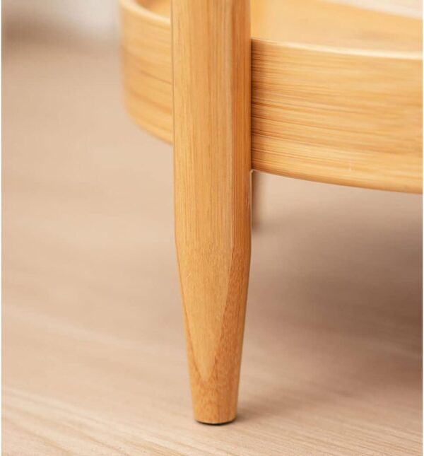 Round Bamboo Coffee Table – Tempered Glass Top Side Table for Sofa or Living Room - Image 5