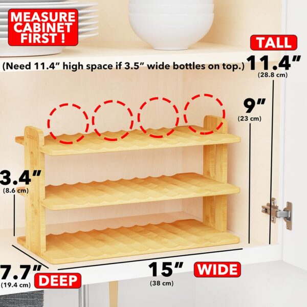 Adjustable Bamboo Bottle Organizer with Labels - Cabinet Storage Rack for Water Cups & Wine