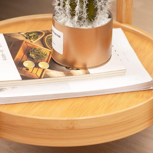 Round Bamboo Coffee Table – Tempered Glass Top Side Table for Sofa or Living Room - Image 3