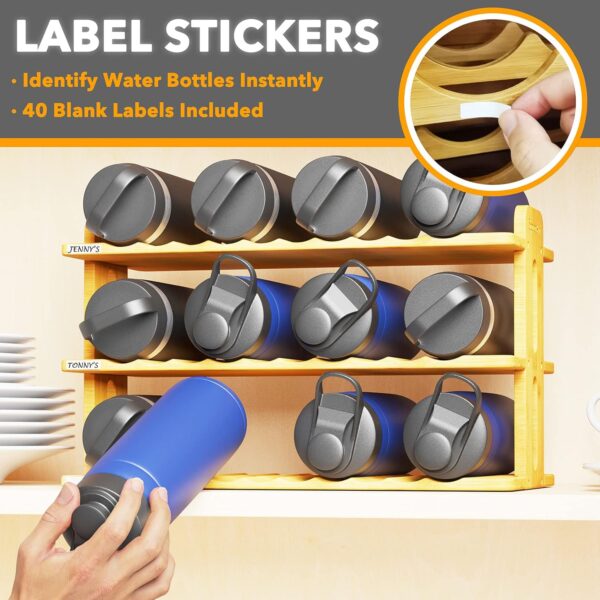 Adjustable Bamboo Bottle Organizer with Labels - Cabinet Storage Rack for Water Cups & Wine - Image 5