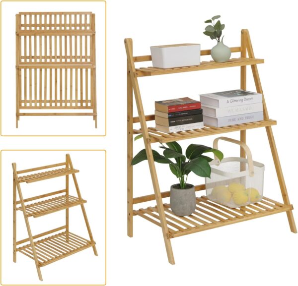 Foldable Bamboo Display Stand – 3-Tier Ladder Shelf for Plants, Books or Decor | Indoor & Outdoor Use - Image 4
