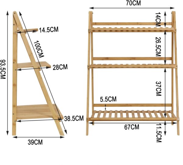 Foldable Bamboo Display Stand – 3-Tier Ladder Shelf for Plants, Books or Decor | Indoor & Outdoor Use - Image 3