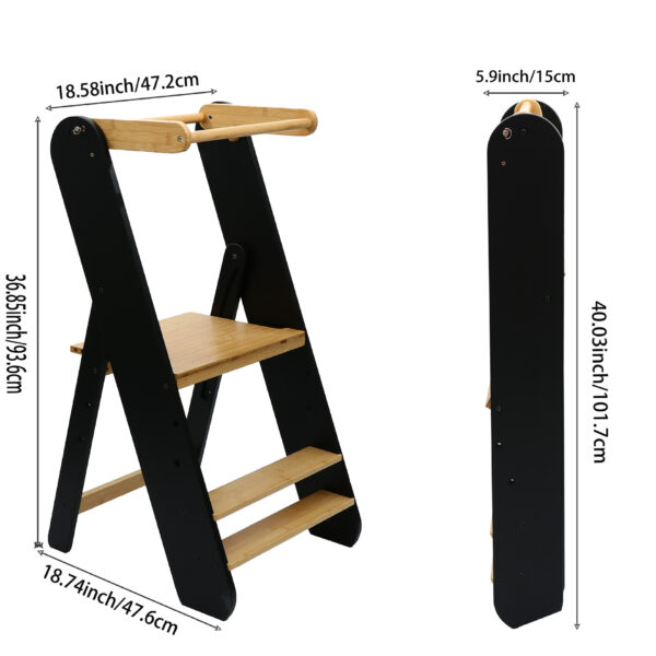Montessori-Inspired Adjustable Toddler Step Stool – Foldable Kitchen Helper Tower with Safety Features - Image 3