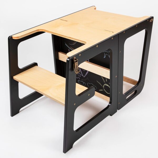 Multifunctional Foldable Toddler Kitchen Step Stool – 4-in-1 Learning Tower with Blackboard, Desk Mode & Safety Guard - Image 4