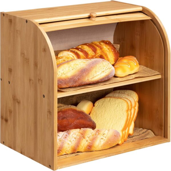 Large-Capacity Rolling Shutter Door Bamboo 2-Layer Bread Box For Storing Bread - Image 4
