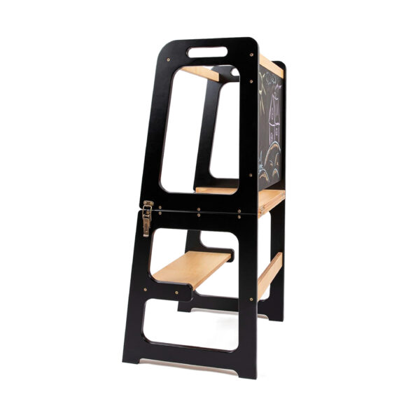 Multifunctional Foldable Toddler Kitchen Step Stool – 4-in-1 Learning Tower with Blackboard, Desk Mode & Safety Guard - Image 3