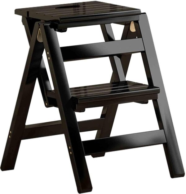Foldable 2-Step Wooden Ladder Stool – Space-Saving Solid Wood Step Stool for Kitchen & Home Use - Image 3