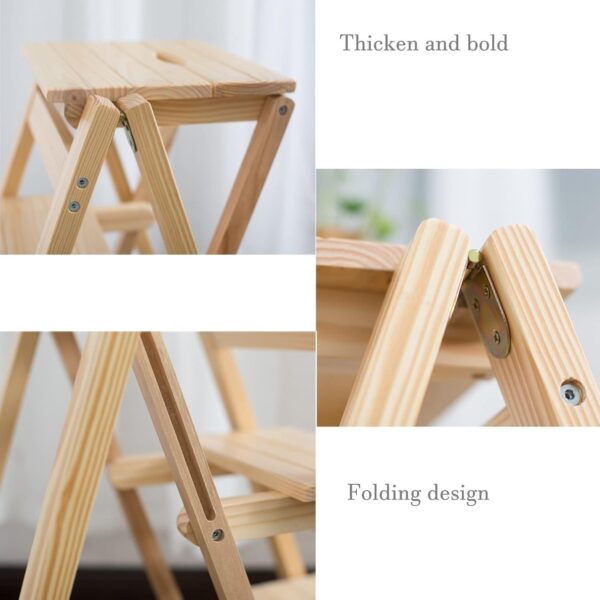 Foldable 2-Step Wooden Ladder Stool – Space-Saving Solid Wood Step Stool for Kitchen & Home Use - Image 4