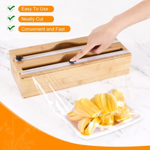 Bamboo Wrap Dispenser with Cutter & Labels – Plastic Wrap, Foil, and Wax Paper Organizer for Kitchen Drawer or Wall Mount, Fits 12" Rolls - Image 5