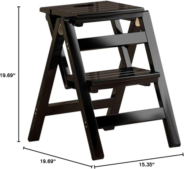 Foldable 2-Step Wooden Ladder Stool – Space-Saving Solid Wood Step Stool for Kitchen & Home Use - Image 2