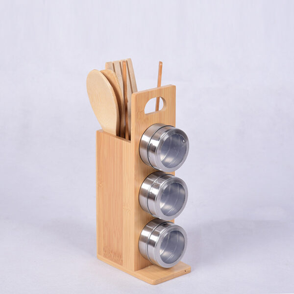 Eco-Friendly 3-Piece Bamboo Spice Rack and Utensil Holder Set Countertop Organizer for Kitchens - Image 4