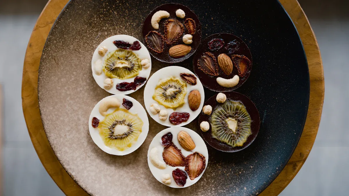 Appetizer Displays with Bamboo Circle Tray