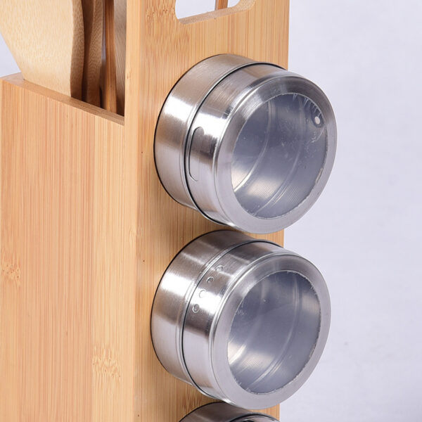 Eco-Friendly 3-Piece Bamboo Spice Rack and Utensil Holder Set Countertop Organizer for Kitchens - Image 3