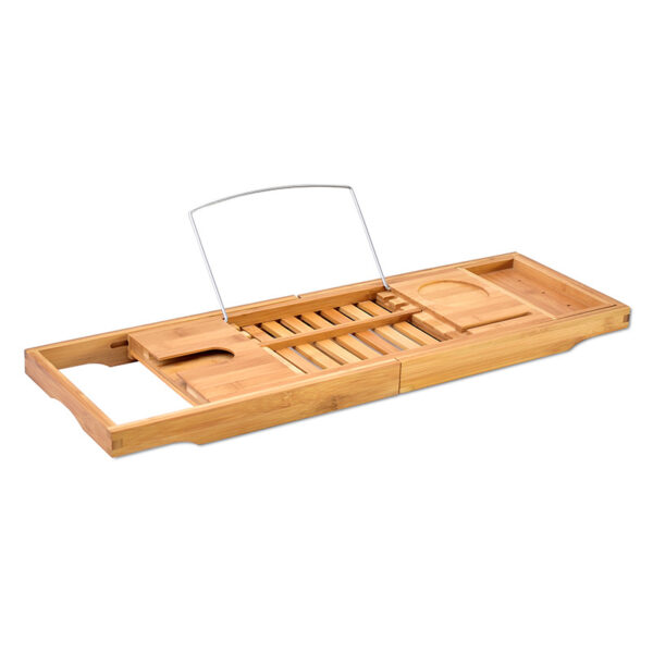 Bamboo Bath Tray Rack – Extendable Bathtub Caddy with Wine Glass Holder, Tablet/Book Stand, Soap Tray & Spa Essentials Organizer - Image 4