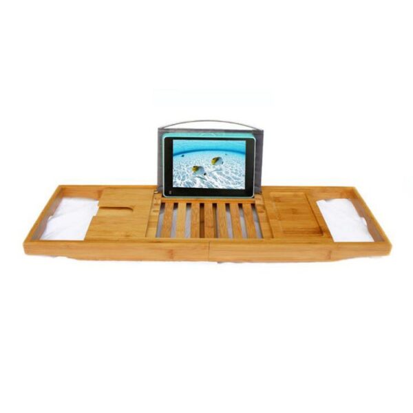 Bamboo Bath Tray Rack – Extendable Bathtub Caddy with Wine Glass Holder, Tablet/Book Stand, Soap Tray & Spa Essentials Organizer - Image 5