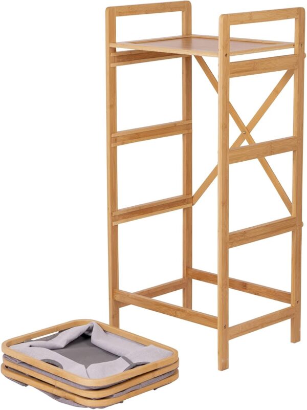 Eco-Friendly Portable Bamboo Camping Furniture Foldable Storage Cabinet with Linen Look Drawers - Image 2