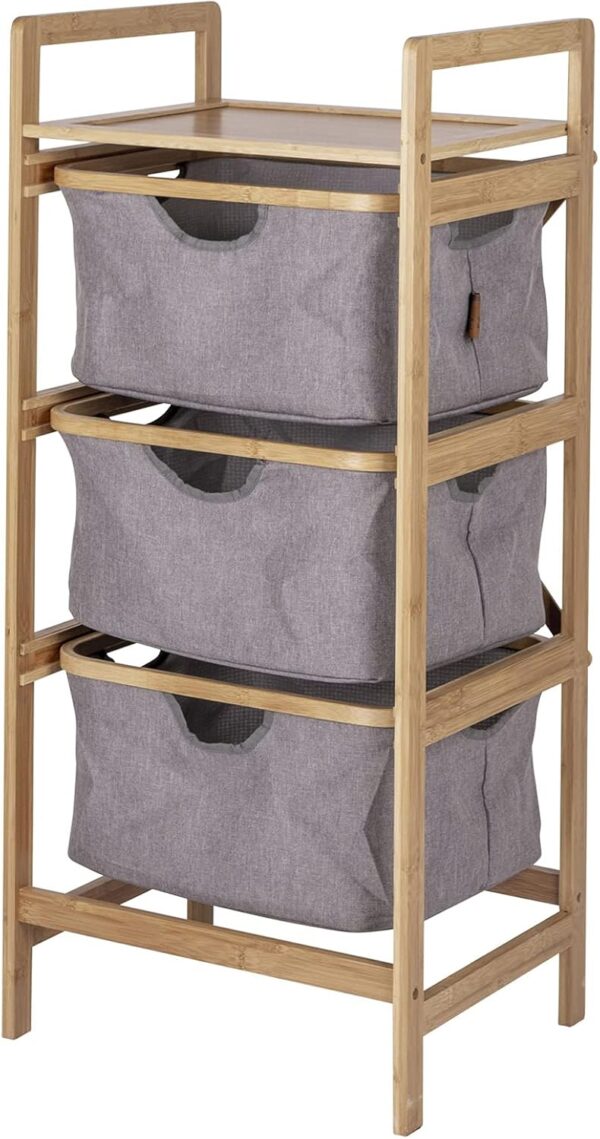 Eco-Friendly Portable Bamboo Camping Furniture Foldable Storage Cabinet with Linen Look Drawers - Image 3