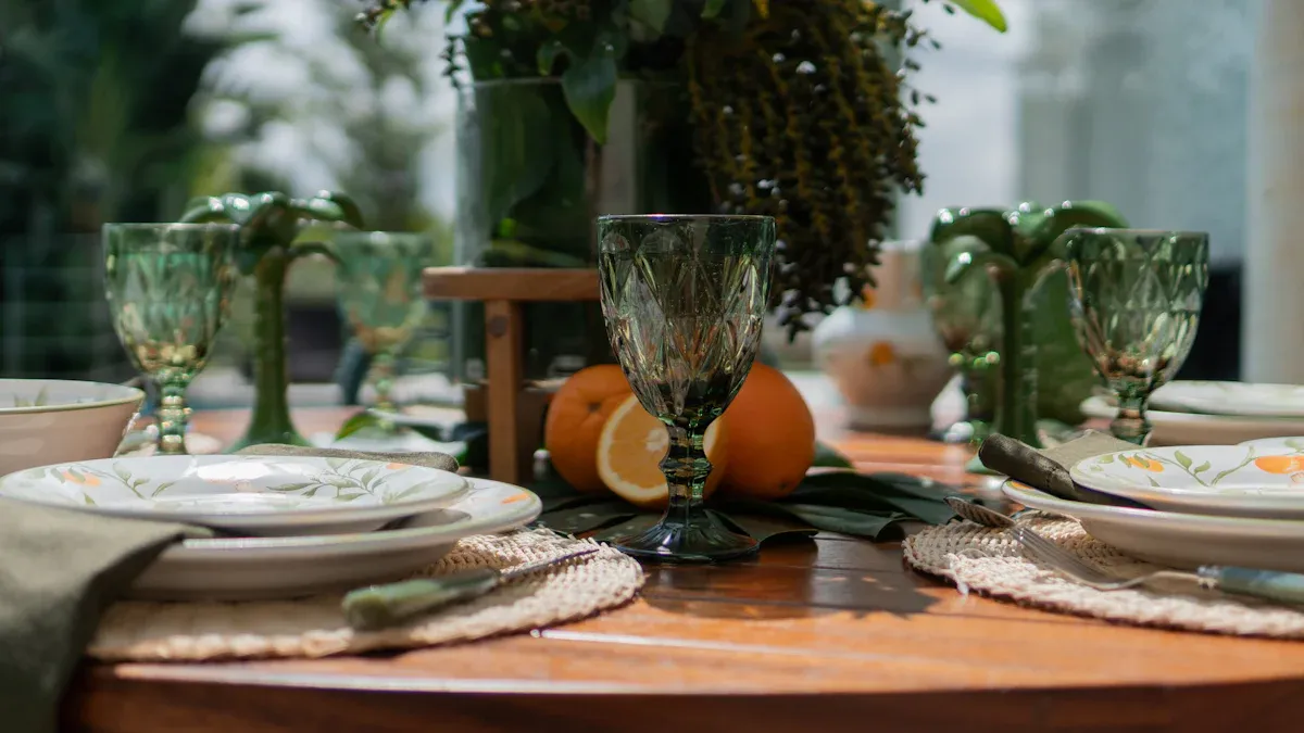 Centerpiece Arrangements with Bamboo Circle Tray