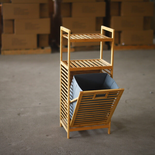 Bamboo 4-Tier Laundry Hamper with Removable Fabric Basket, Space-Saving Natural Bamboo Storage Shelf - Image 3