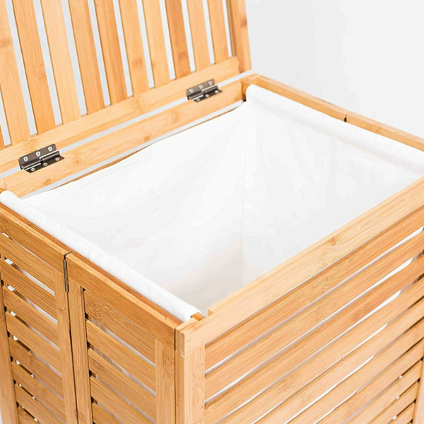 Eco-Friendly Bamboo Foldable Laundry Basket Storage Organizer with Removable Cotton Linen Liner - Image 4
