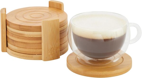 Custom Logo & Packaging Set of 6 Natural Eco Friendly Bamboo Drink Coasters with Holder Coaster Set - Image 2