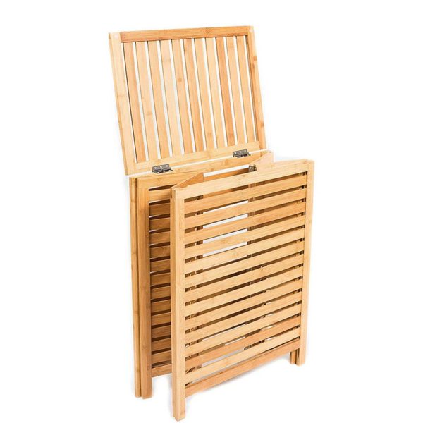 Eco-Friendly Bamboo Foldable Laundry Basket Storage Organizer with Removable Cotton Linen Liner - Image 2