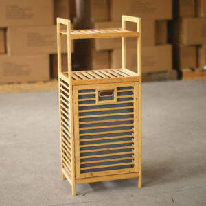 Bamboo 4-Tier Laundry Hamper with Removable Fabric Basket, Space-Saving Natural Bamboo Storage Shelf