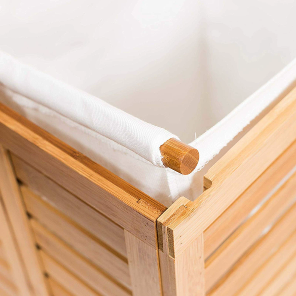 Eco-Friendly Bamboo Foldable Laundry Basket Storage Organizer with Removable Cotton Linen Liner - Image 6