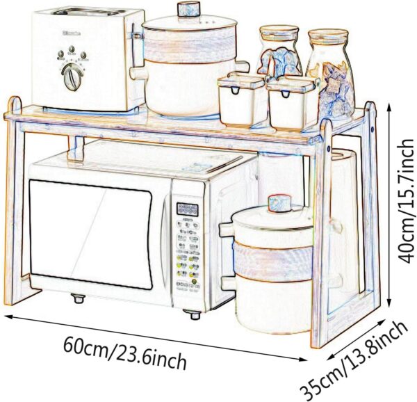 OEM Customizable Natural Bamboo Countertop Microwave Rack 2-Tier Kitchen Storage Shelf - Image 5