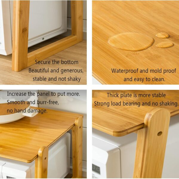 OEM Customizable Natural Bamboo Countertop Microwave Rack 2-Tier Kitchen Storage Shelf - Image 4