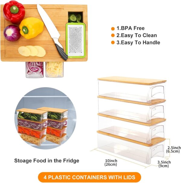 OEM Bamboo Chopping Board with Containers - Sliding Trays + Interchangeable Graters - Image 4