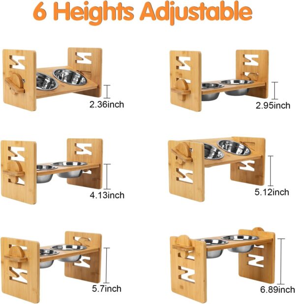 Raised Bamboo Dog Bowl Stand Adjustable Tilted Feeder for Small and Medium Pets - Image 2