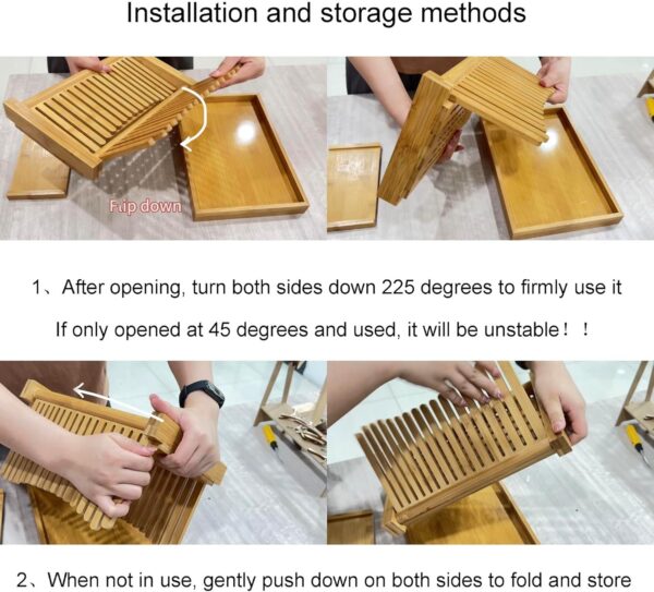 Affettatrice per pane in bambù regolabile - 3 impostazioni di spessore e vassoio raccogli briciole pieghevole - Immagine 4