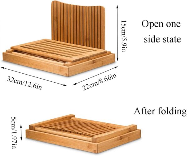Affettatrice per pane in bambù regolabile - 3 impostazioni di spessore e vassoio raccogli briciole pieghevole - Immagine 5